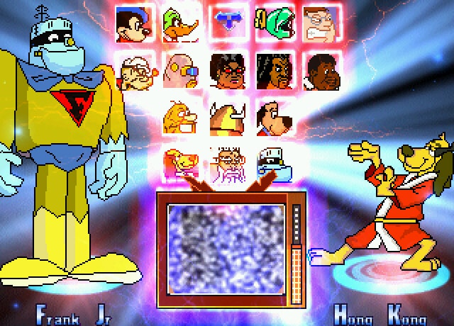 Saturday Mornin' Mayhem’s character select screen, featuring MS Paint spritework and your favorite forgotten cartoon heroes