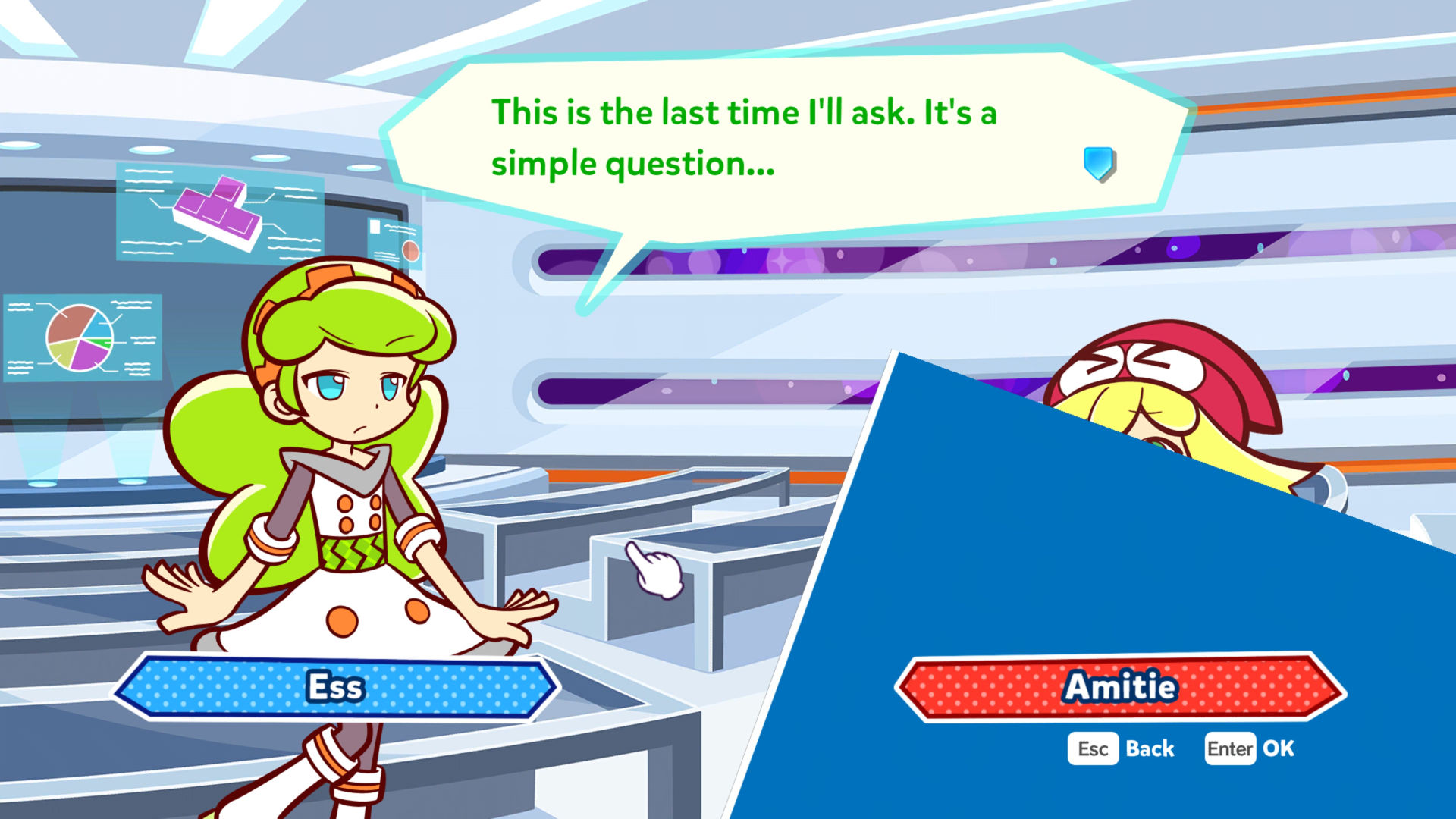 A rogue piece of interface obscures Amitie during a cutscene