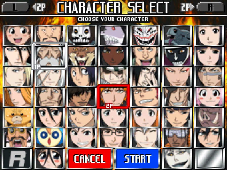 Densely packed character select screen