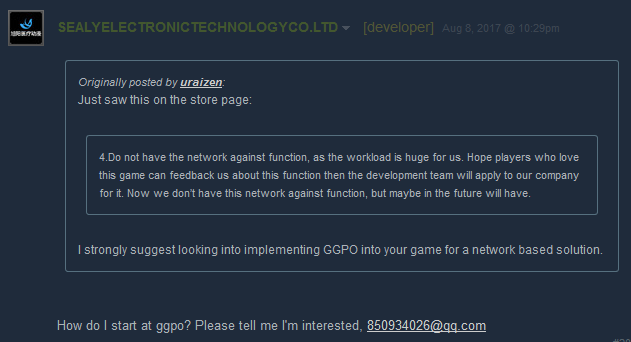 Chaos Generation developer asking someone to email him about GGPO.